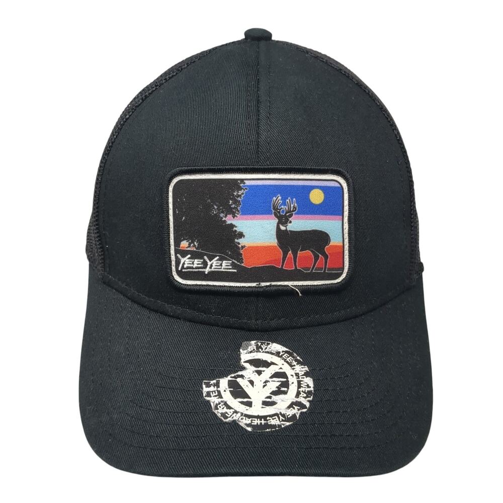 Yee Yee Snapback Trucker Hat Black One Size Adjustable Embroidered Mesh Back